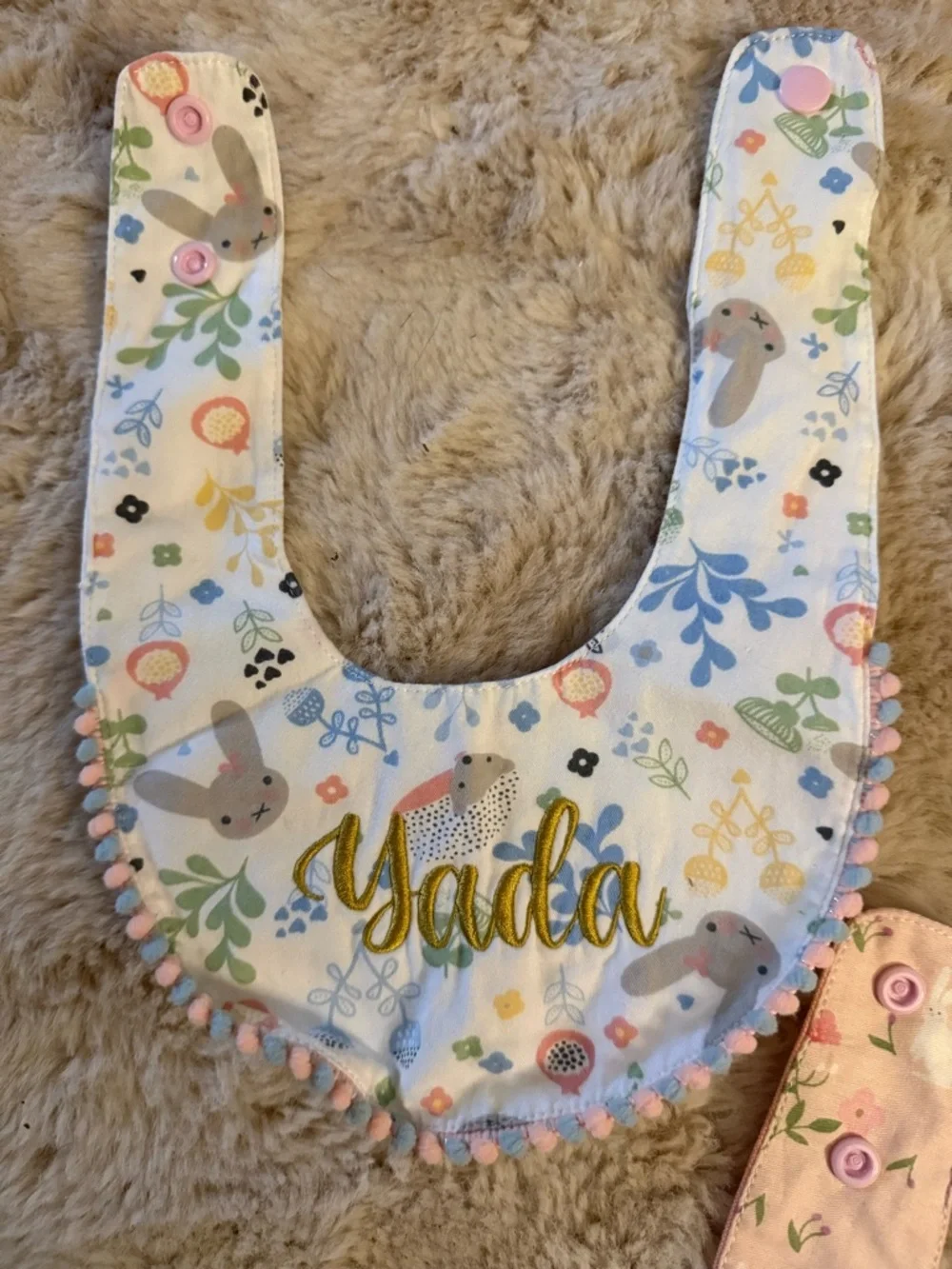Personalized Kids Bib - Assorted Pink, Blue, White & Gray